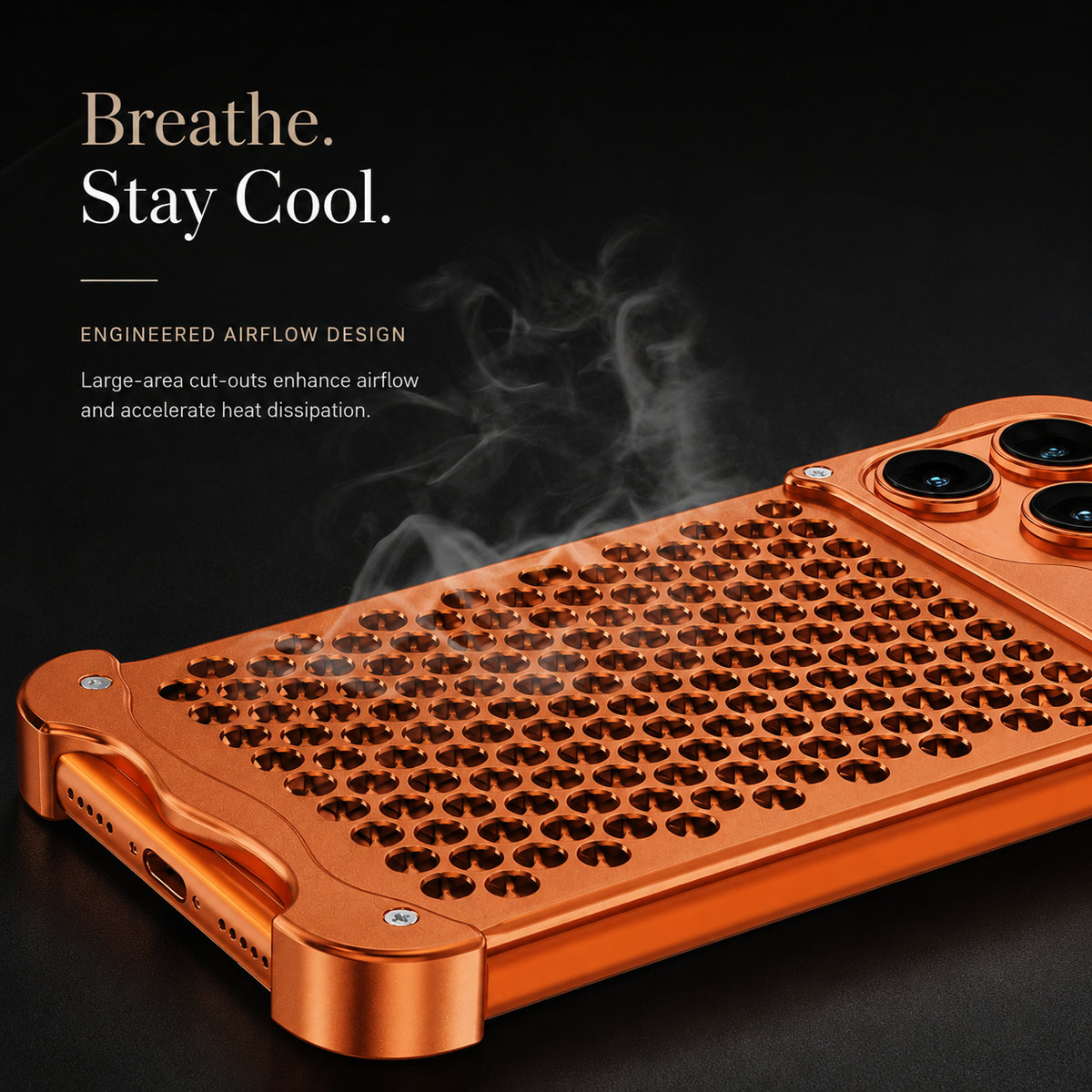 Premium iPhone Case Aluminum Alloy Borderless Frame Honeycomb Heat Dissipation Shockproof Metal Bumper Silicone Non Slip Lightweight Protective Cover