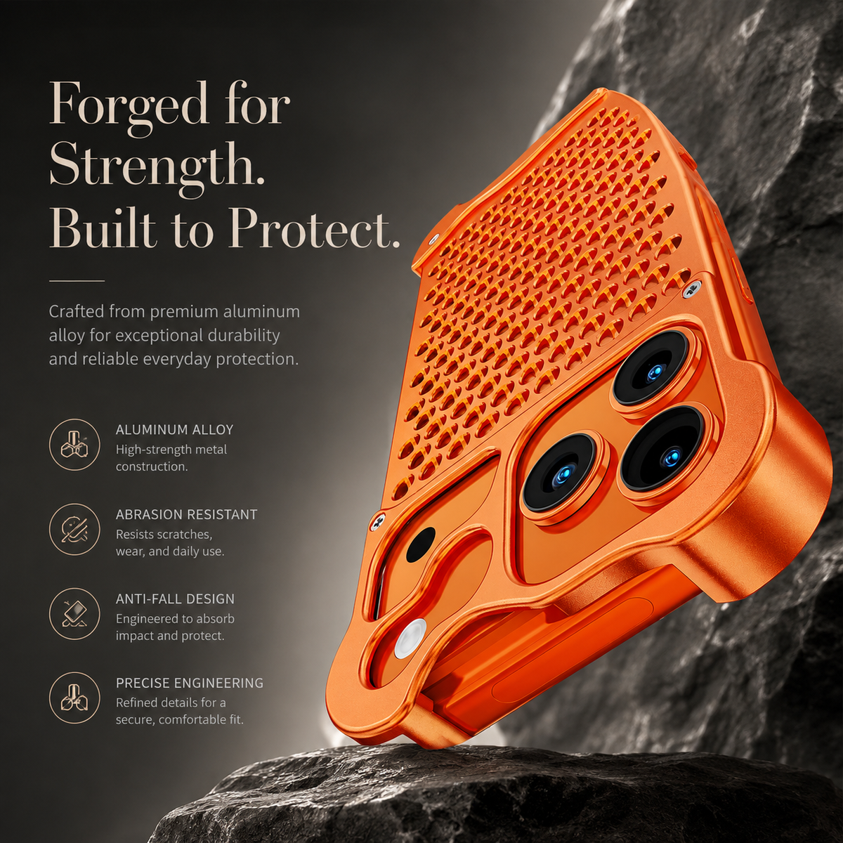 Premium iPhone Case Aluminum Alloy Borderless Frame Honeycomb Heat Dissipation Shockproof Metal Bumper Silicone Non Slip Lightweight Protective Cover