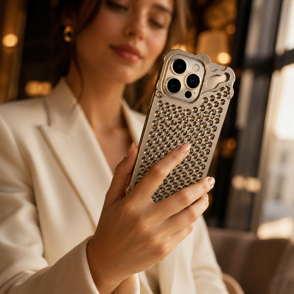 Premium iPhone Case Aluminum Alloy Borderless Frame Honeycomb Heat Dissipation Shockproof Metal Bumper Silicone Non Slip Lightweight Protective Cover