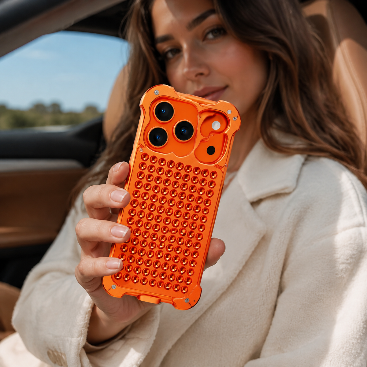 Premium iPhone Case Aluminum Alloy Borderless Frame Honeycomb Heat Dissipation Shockproof Metal Bumper Silicone Non Slip Lightweight Protective Cover