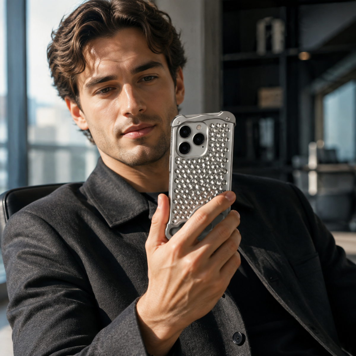 Premium iPhone Case Aluminum Alloy Borderless Frame Honeycomb Heat Dissipation Shockproof Metal Bumper Silicone Non Slip Lightweight Protective Cover
