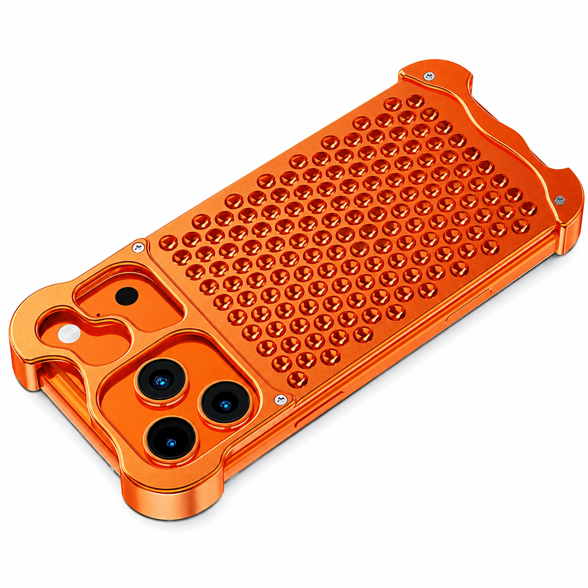 Premium iPhone Case Aluminum Alloy Borderless Frame Honeycomb Heat Dissipation Shockproof Metal Bumper Silicone Non Slip Lightweight Protective Cover