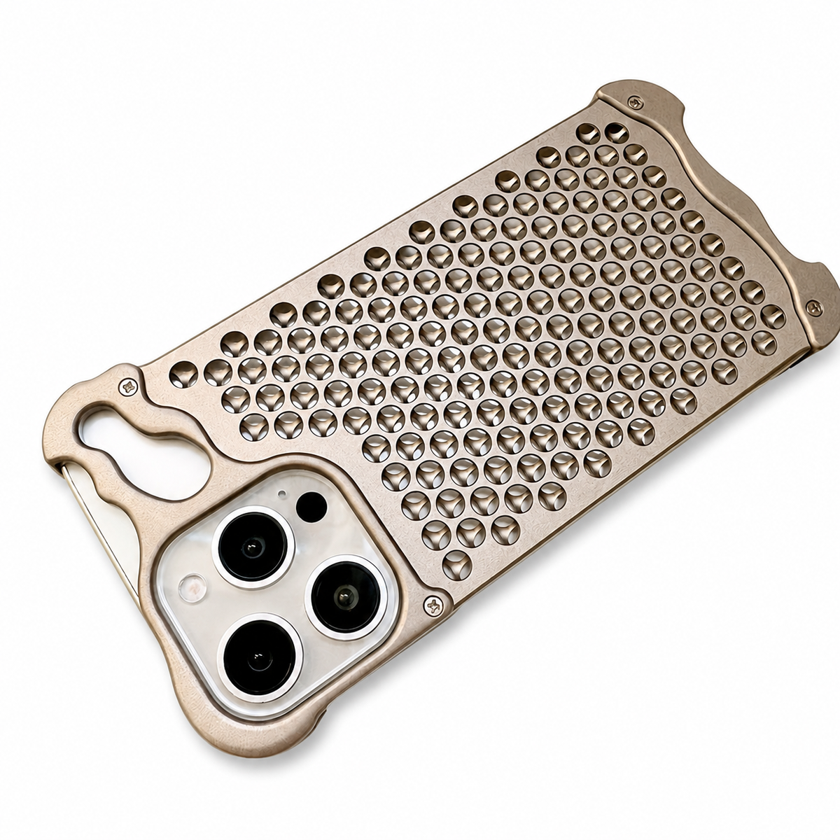 Premium iPhone Case Aluminum Alloy Borderless Frame Honeycomb Heat Dissipation Shockproof Metal Bumper Silicone Non Slip Lightweight Protective Cover