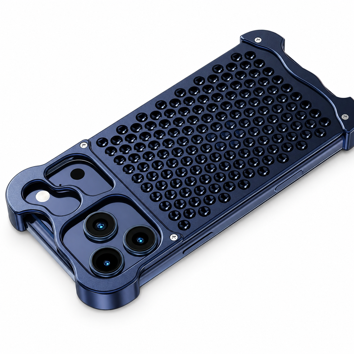 Premium iPhone Case Aluminum Alloy Borderless Frame Honeycomb Heat Dissipation Shockproof Metal Bumper Silicone Non Slip Lightweight Protective Cover