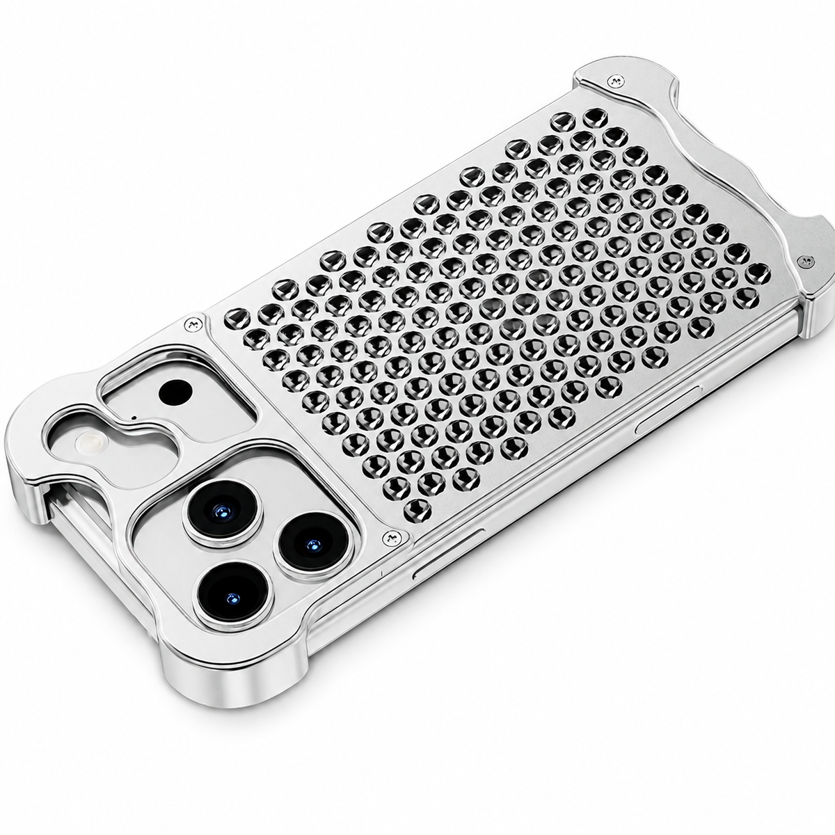Premium iPhone Case Aluminum Alloy Borderless Frame Honeycomb Heat Dissipation Shockproof Metal Bumper Silicone Non Slip Lightweight Protective Cover