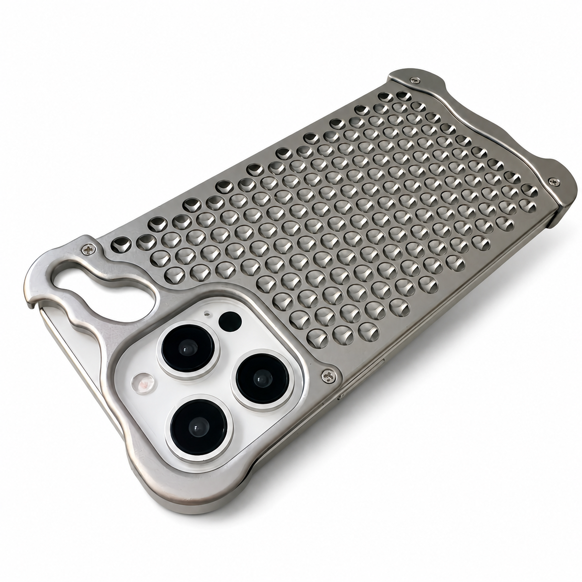Premium iPhone Case Aluminum Alloy Borderless Frame Honeycomb Heat Dissipation Shockproof Metal Bumper Silicone Non Slip Lightweight Protective Cover