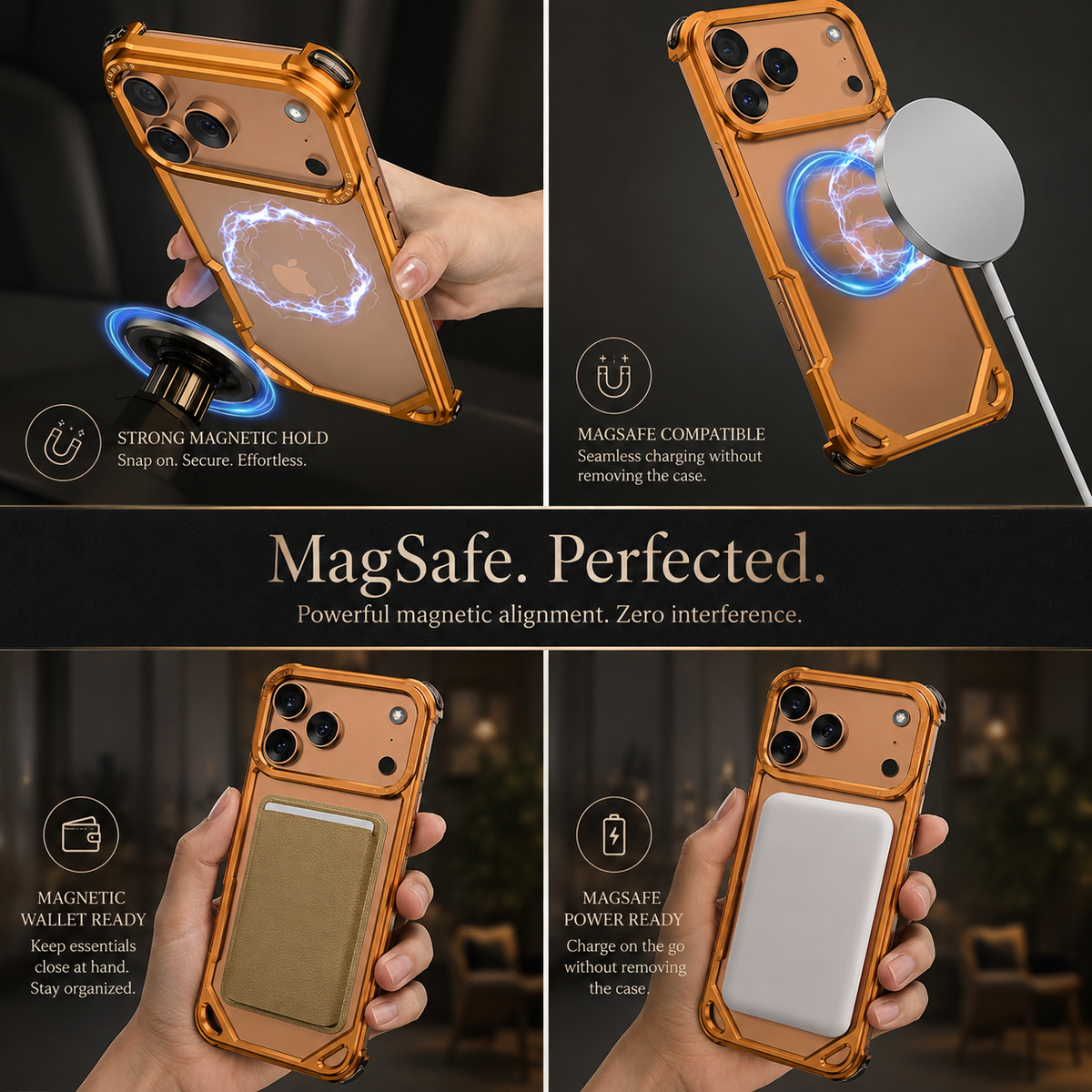 Premium iPhone Case Aluminum Alloy Bumper Ultra Thin Shockproof Protective Cover Open Back Wireless Charging Slim Lightweight Reinforced Edge Frame