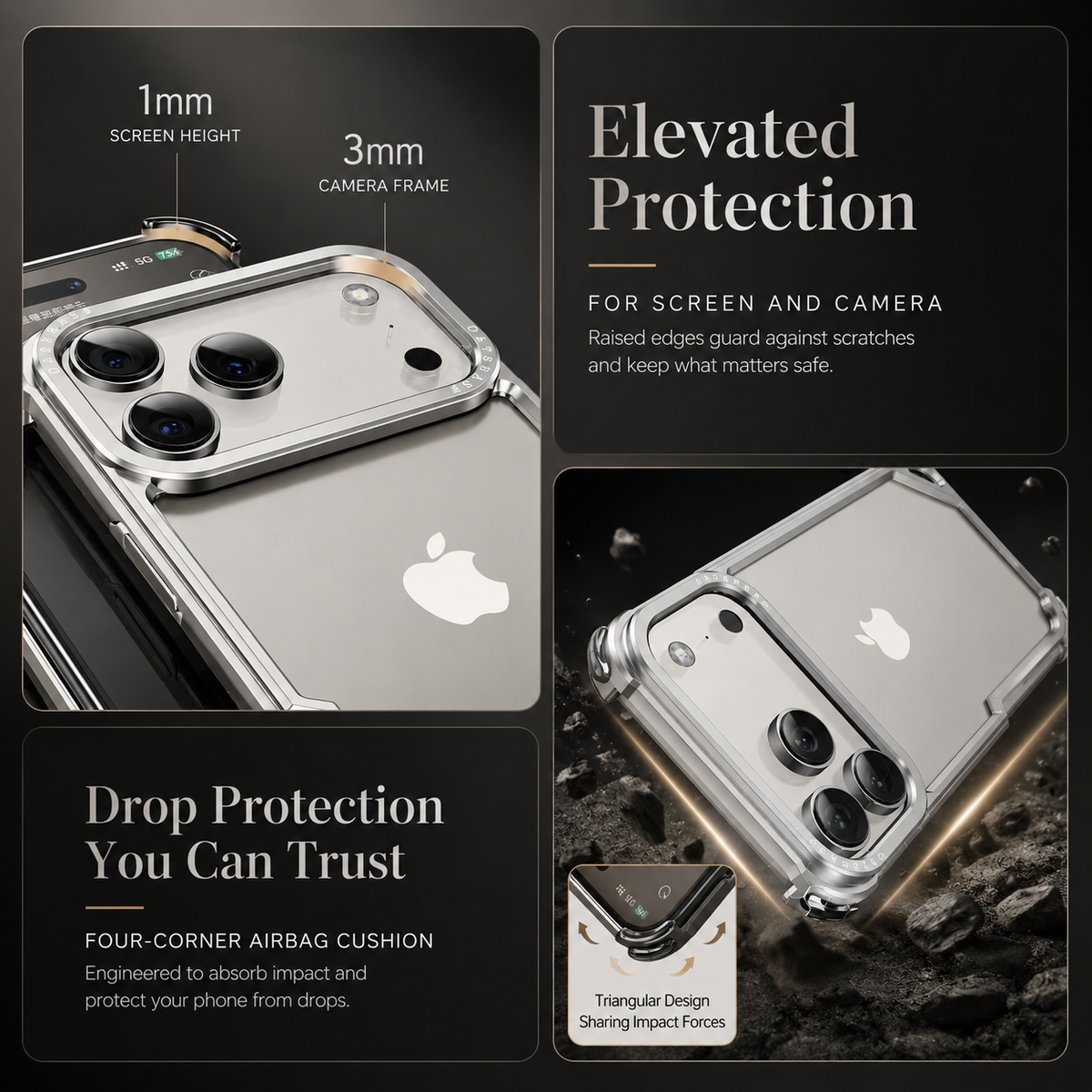 Premium iPhone Case Aluminum Alloy Bumper Ultra Thin Shockproof Protective Cover Open Back Wireless Charging Slim Lightweight Reinforced Edge Frame