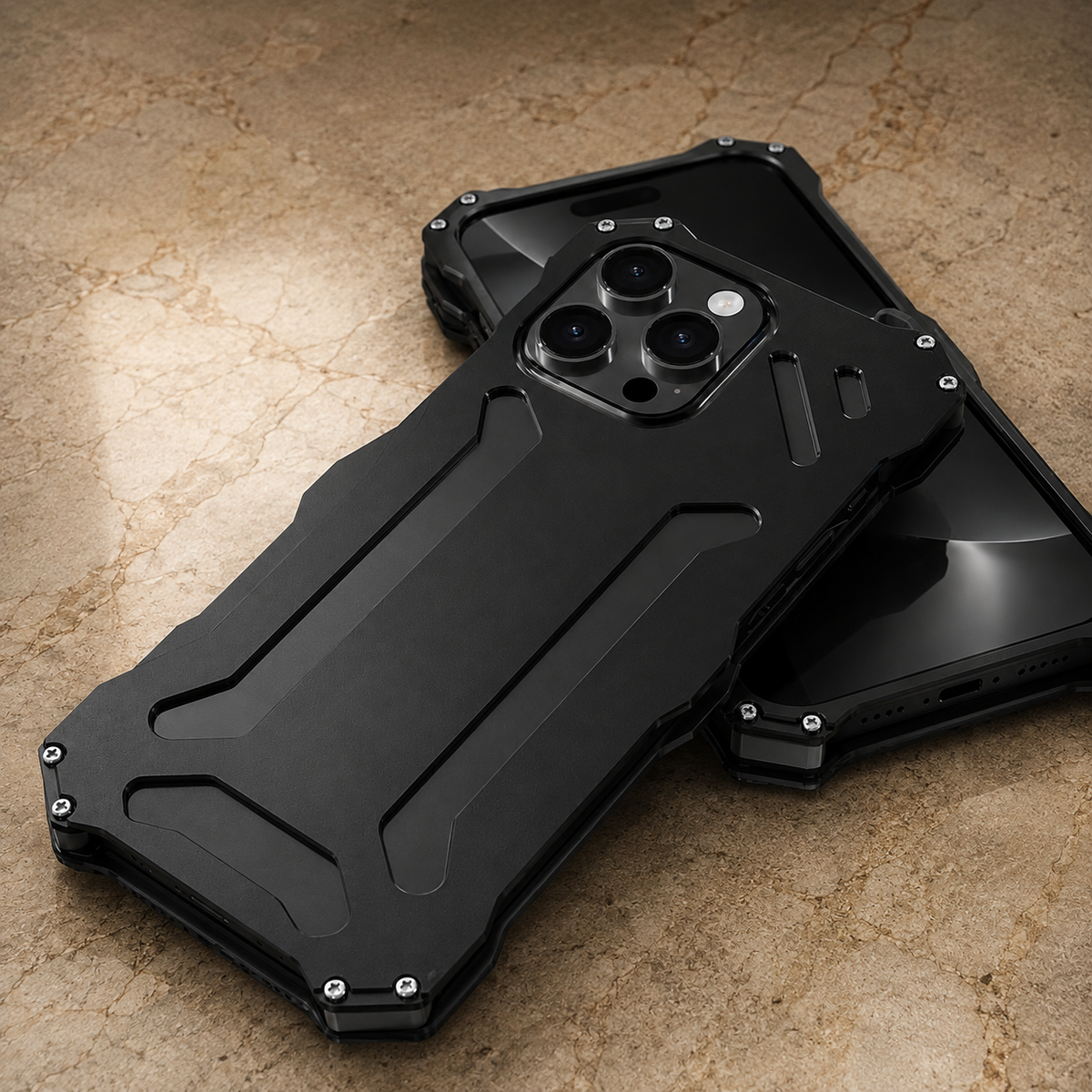 Premium iPhone Case Aluminum Alloy Metal Armor Cover Military Grade Shockproof Cooling Design Anti Scratch Protection Camera Lens Guard Rugged Slim Design