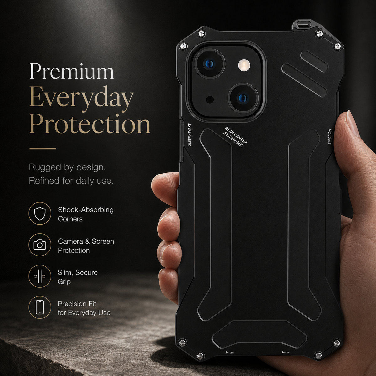 Premium iPhone Case Aluminum Alloy Metal Armor Cover Military Grade Shockproof Cooling Design Anti Scratch Protection Camera Lens Guard Rugged Slim Design