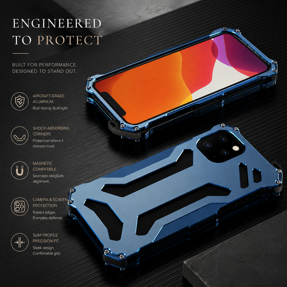 Premium iPhone Case Aluminum Alloy Metal Armor Cover Military Grade Shockproof Cooling Design Anti Scratch Protection Camera Lens Guard Rugged Slim Design