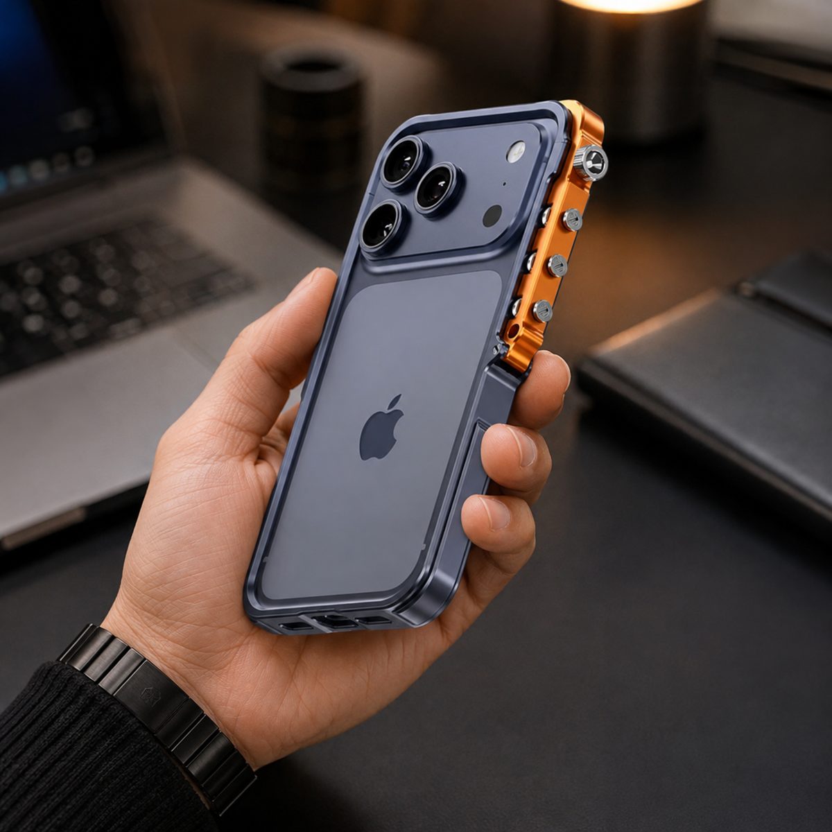 Premium iPhone Case Aluminum Alloy Metal Bumper Shockproof Protective Cover Rugged Mechanical Frame Heavy Duty Reinforced Corners Slim Cyberpunk Design