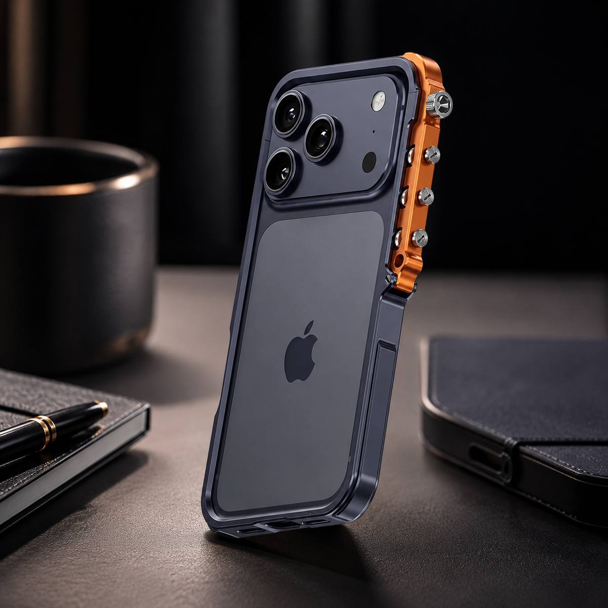 Premium iPhone Case Aluminum Alloy Metal Bumper Shockproof Protective Cover Rugged Mechanical Frame Heavy Duty Reinforced Corners Slim Cyberpunk Design