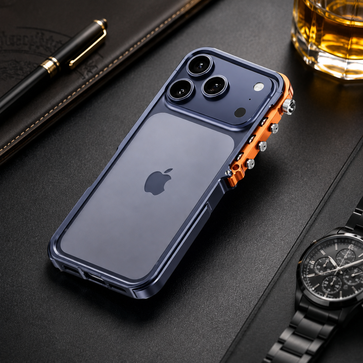 Premium iPhone Case Aluminum Alloy Metal Bumper Shockproof Protective Cover Rugged Mechanical Frame Heavy Duty Reinforced Corners Slim Cyberpunk Design