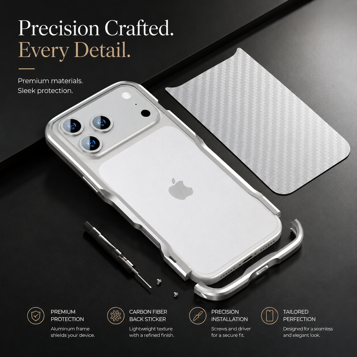 Premium iPhone Case Aluminum Alloy Metal Bumper Slim Backless Frame 4 Corner Shockproof Reinforced Edge Protection Lightweight Minimalist Cover Case