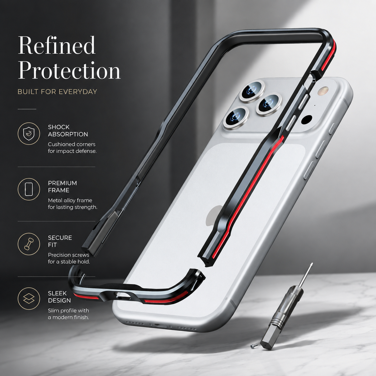 Premium iPhone Case Aluminum Alloy Multi Piece Bumper Shockproof Edge Protection Irregular Cut Metal Anti Scratch Non Slip Slim Lightweight Protective Frame