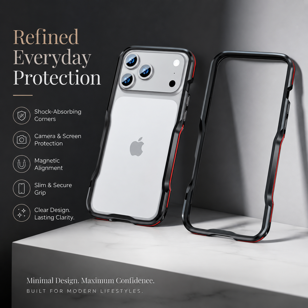 Premium iPhone Case Aluminum Alloy Multi Piece Bumper Shockproof Edge Protection Irregular Cut Metal Anti Scratch Non Slip Slim Lightweight Protective Frame