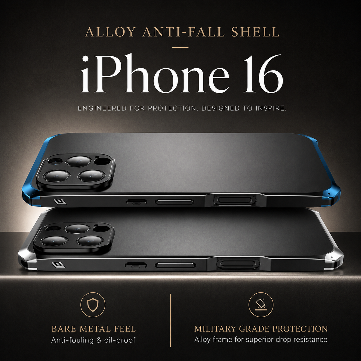 Premium iPhone Case Aluminum Alloy PC Full Coverage Shockproof Protective Cover Anti Scratch Dust Resistant Washable Non Slip Lightweight Reinforced Armor