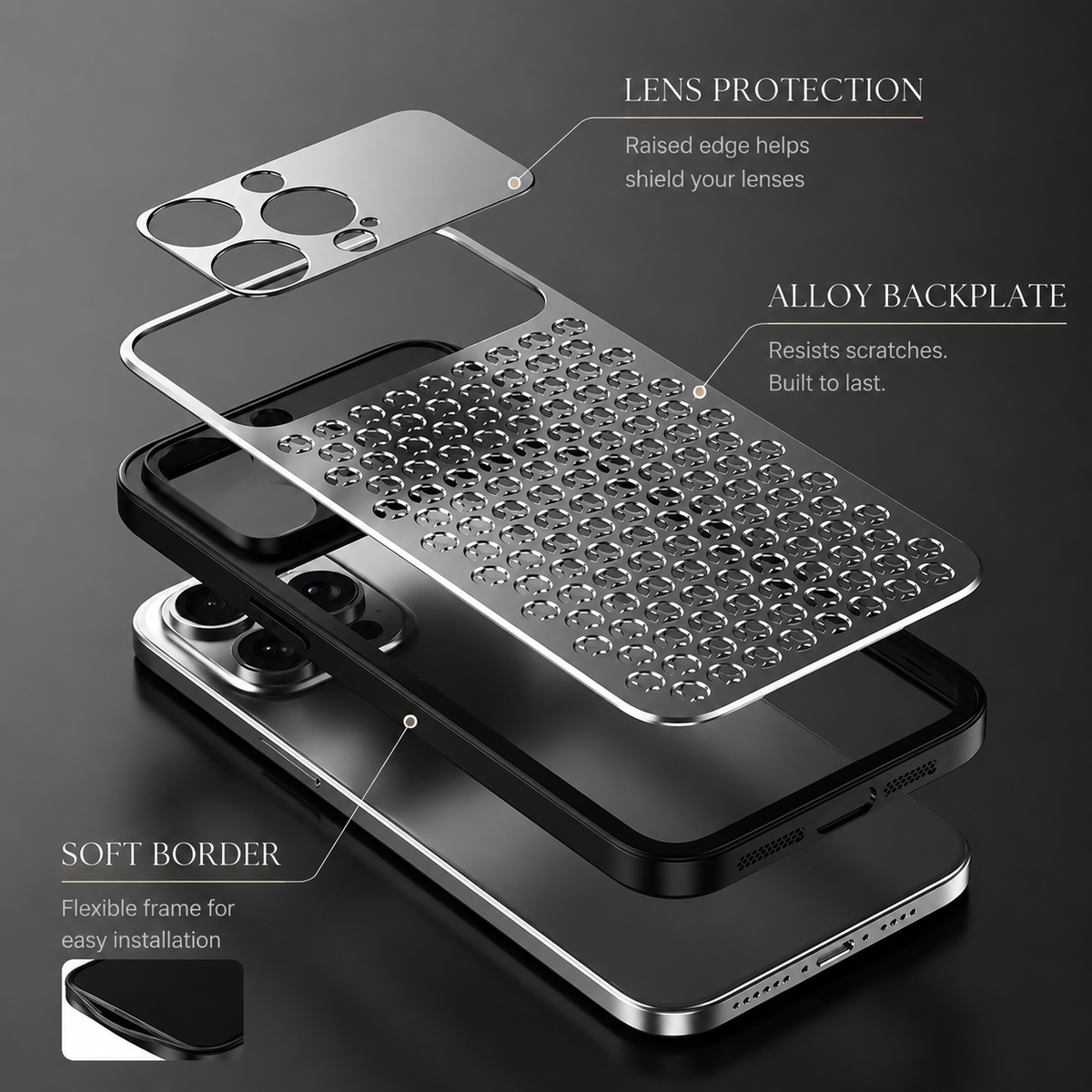Premium iPhone Case Aluminum Alloy Protective Cover Breathable Metal Design Anti Fingerprint Finish Scratch Resistant Slim Frame Lightweight Structure