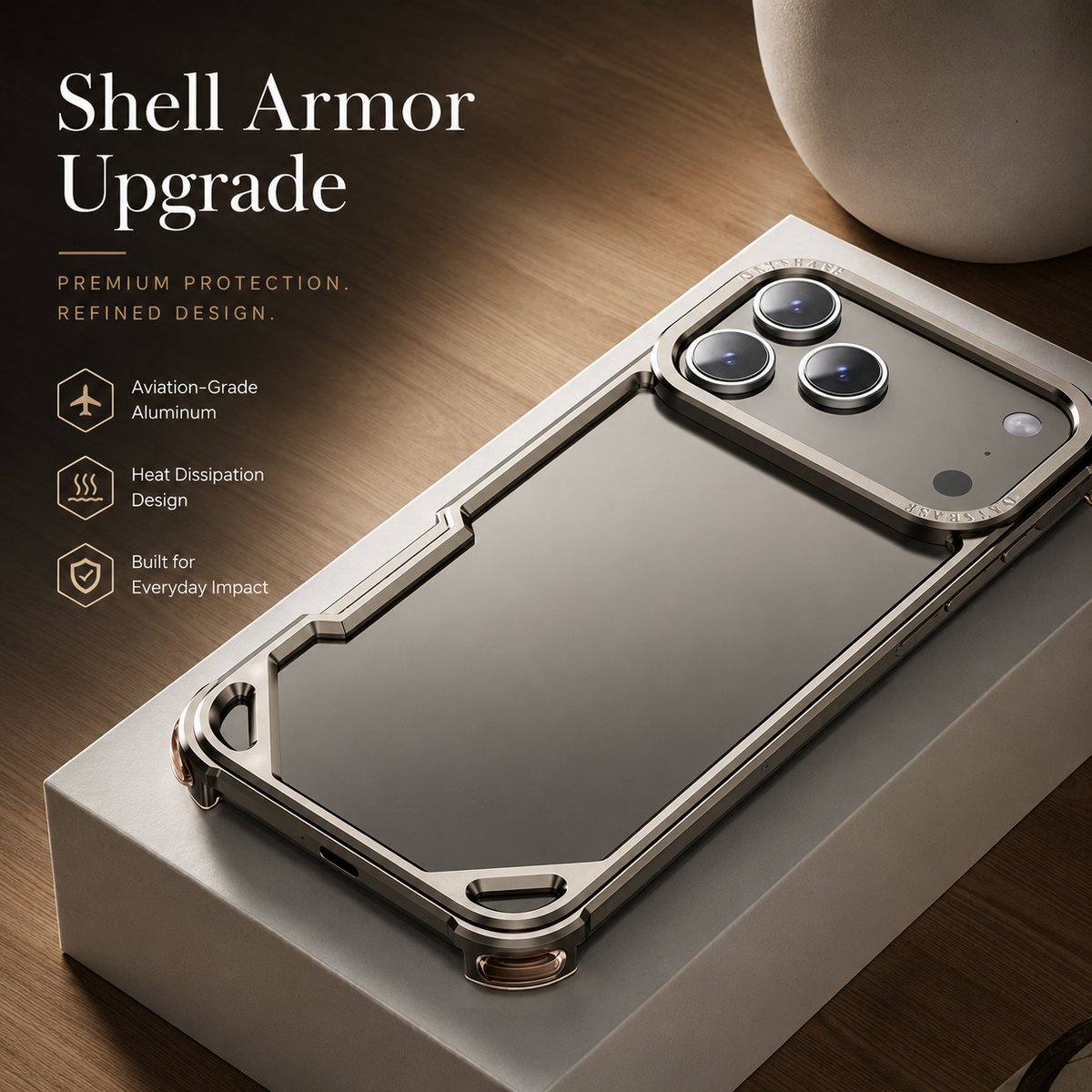 Premium iPhone Case Aluminum Alloy Ultra Thin Shockproof Protective Cover Wireless Charging Slim Lightweight Non Slip Minimalist Metal Frame Reinforced
