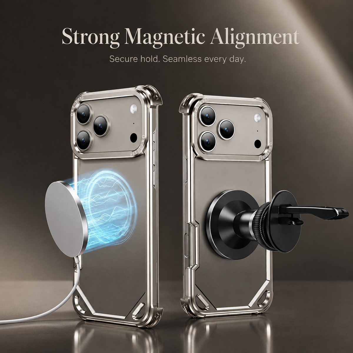 Premium iPhone Case Aluminum Alloy Ultra Thin Shockproof Protective Cover Wireless Charging Slim Lightweight Non Slip Minimalist Metal Frame Reinforced
