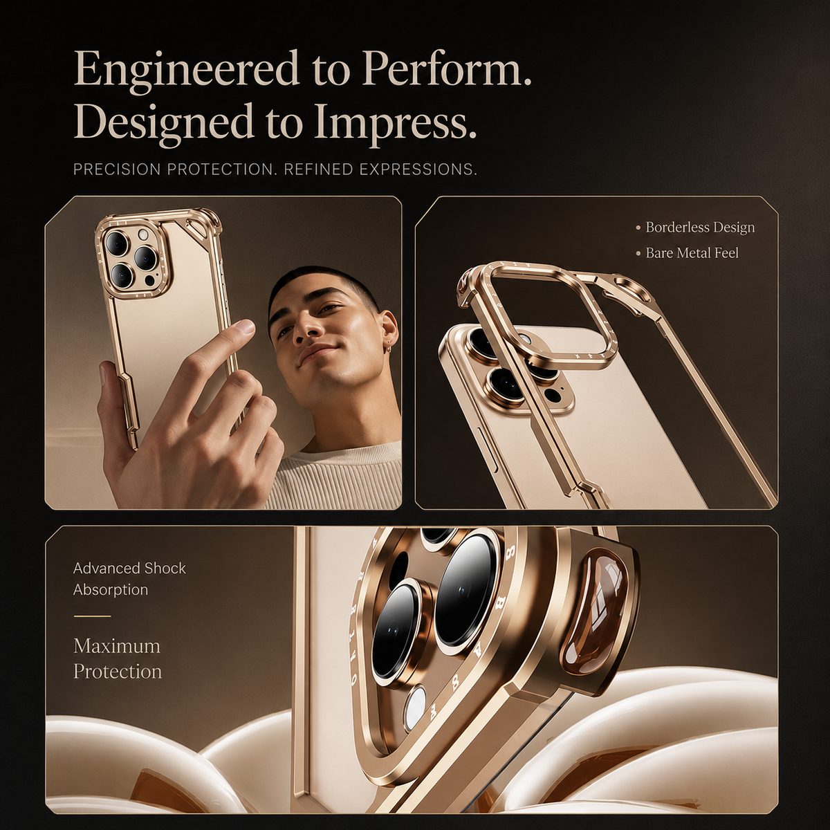 Premium iPhone Case Aluminum Alloy Ultra Thin Shockproof Protective Cover Wireless Charging Slim Lightweight Non Slip Minimalist Metal Frame Reinforced
