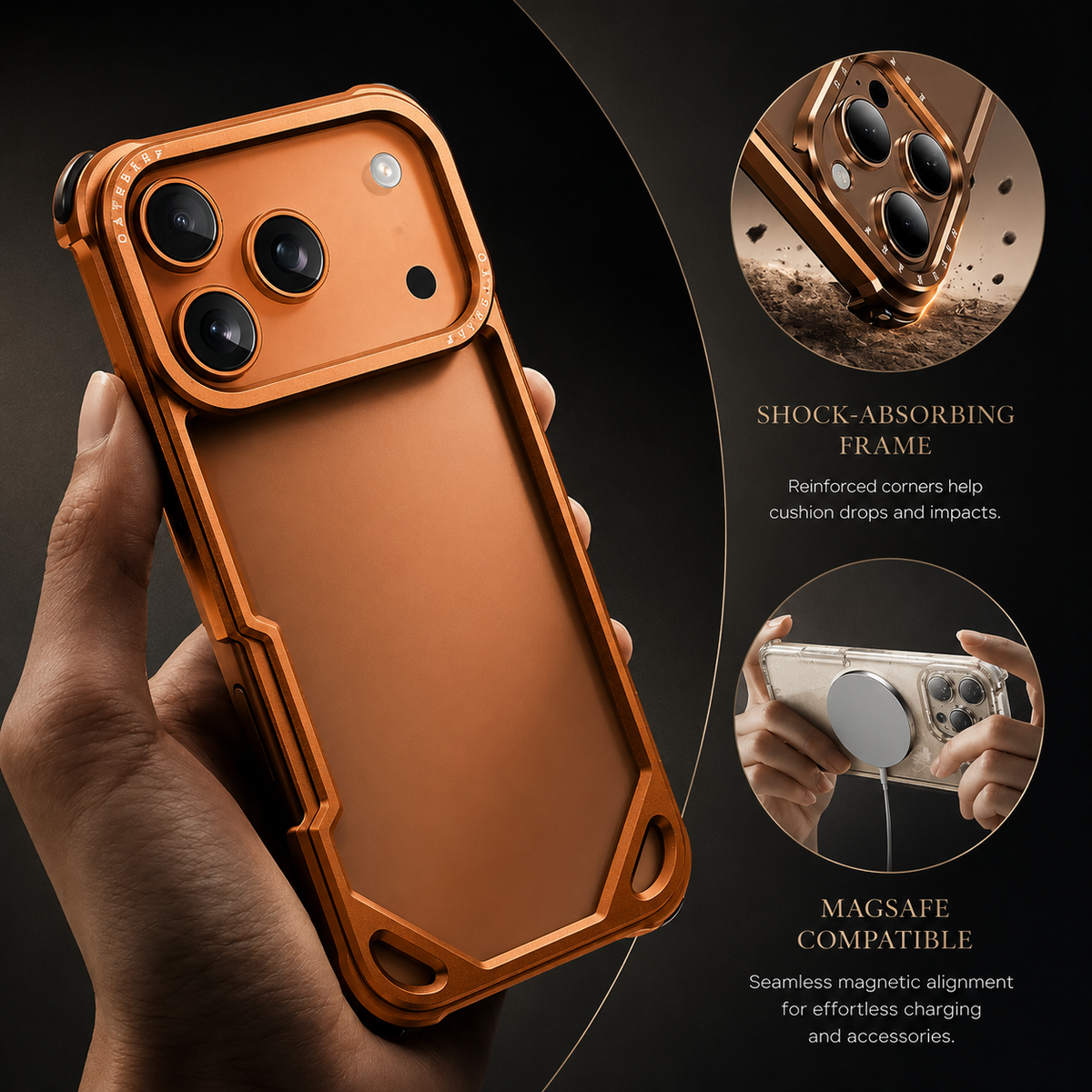 Premium iPhone Case Aluminum Alloy Ultra Thin Shockproof Protective Cover Wireless Charging Slim Lightweight Non Slip Minimalist Metal Frame Reinforced