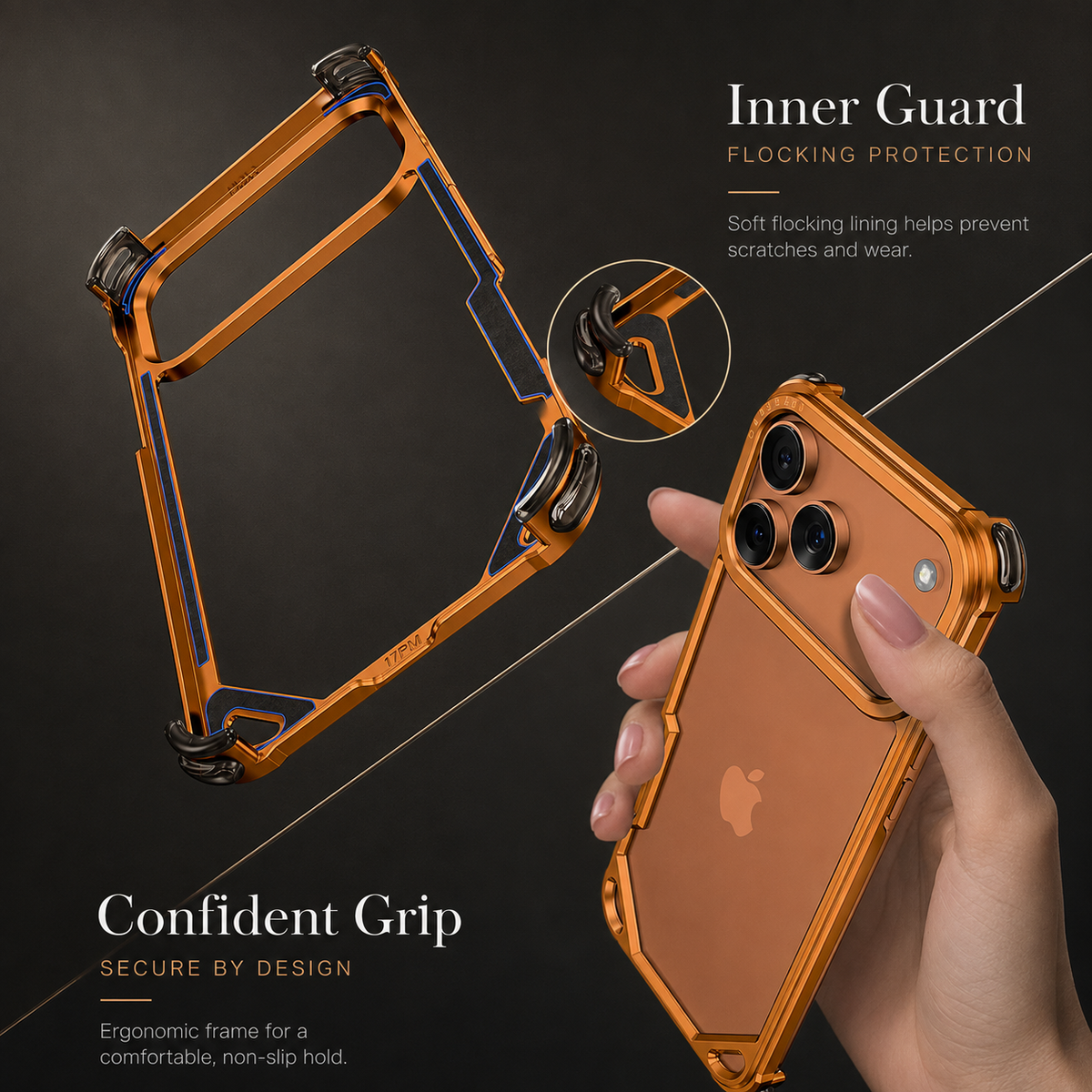Premium iPhone Case Aluminum Alloy Ultra Thin Shockproof Protective Cover Wireless Charging Slim Lightweight Non Slip Minimalist Metal Frame Reinforced