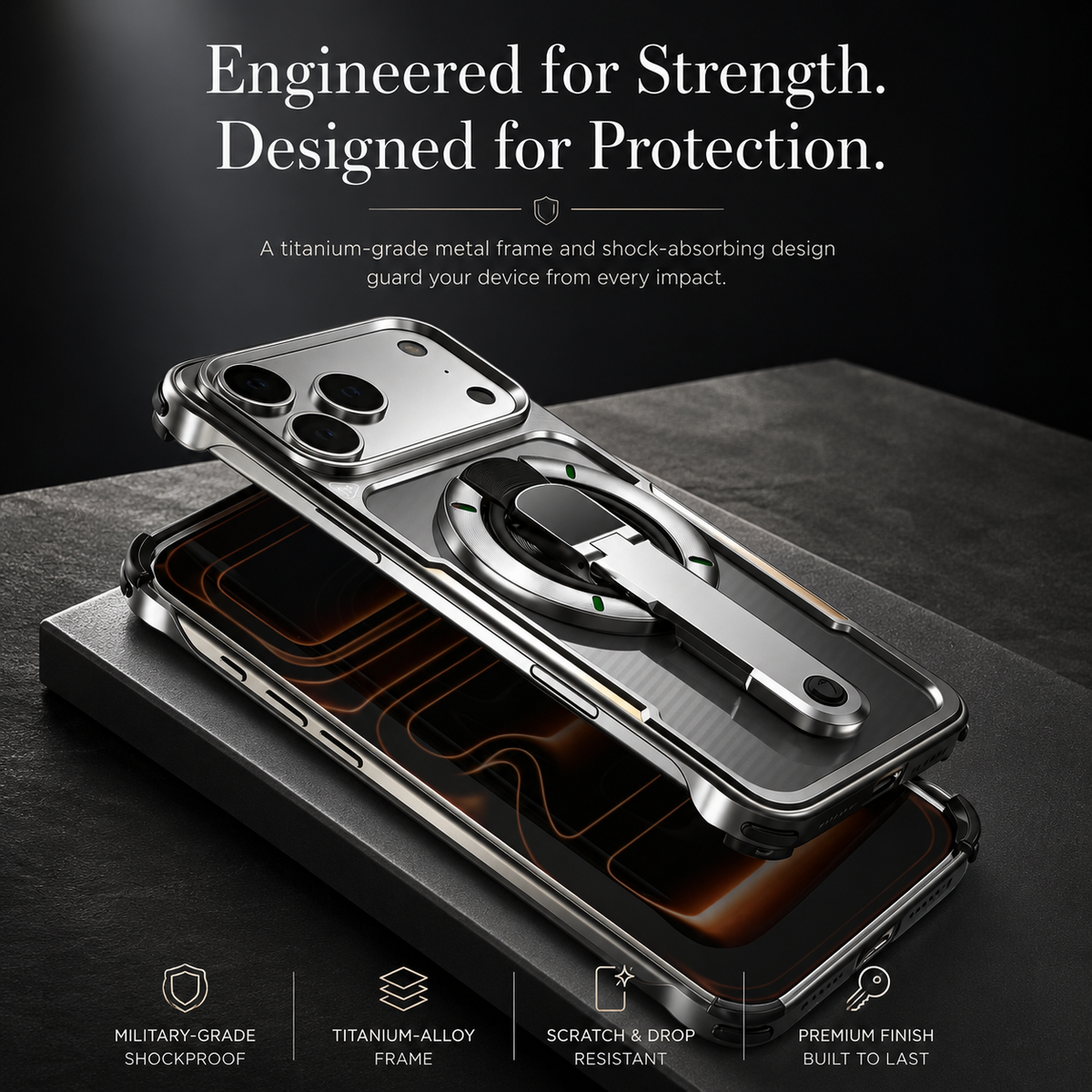 Premium iPhone Case Aluminum Armor Borderless Metal Bumper Magnetic Bracket Heat Dissipation Shockproof Slim Protective Frame Stand Cover Case