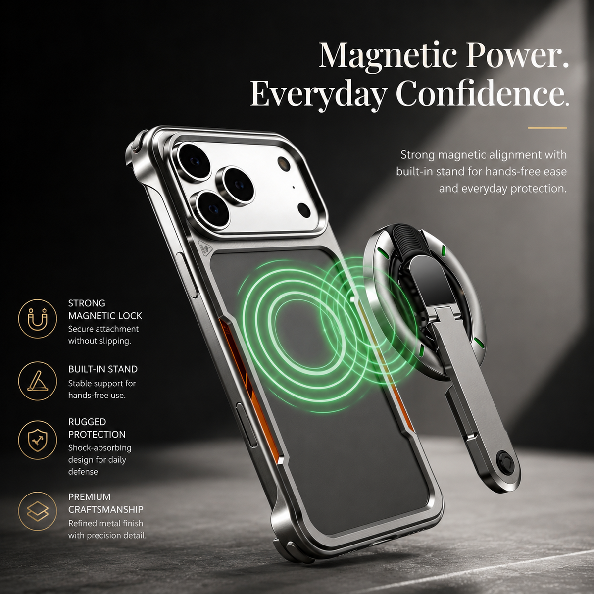 Premium iPhone Case Aluminum Armor Borderless Metal Bumper Magnetic Bracket Heat Dissipation Shockproof Slim Protective Frame Stand Cover Case