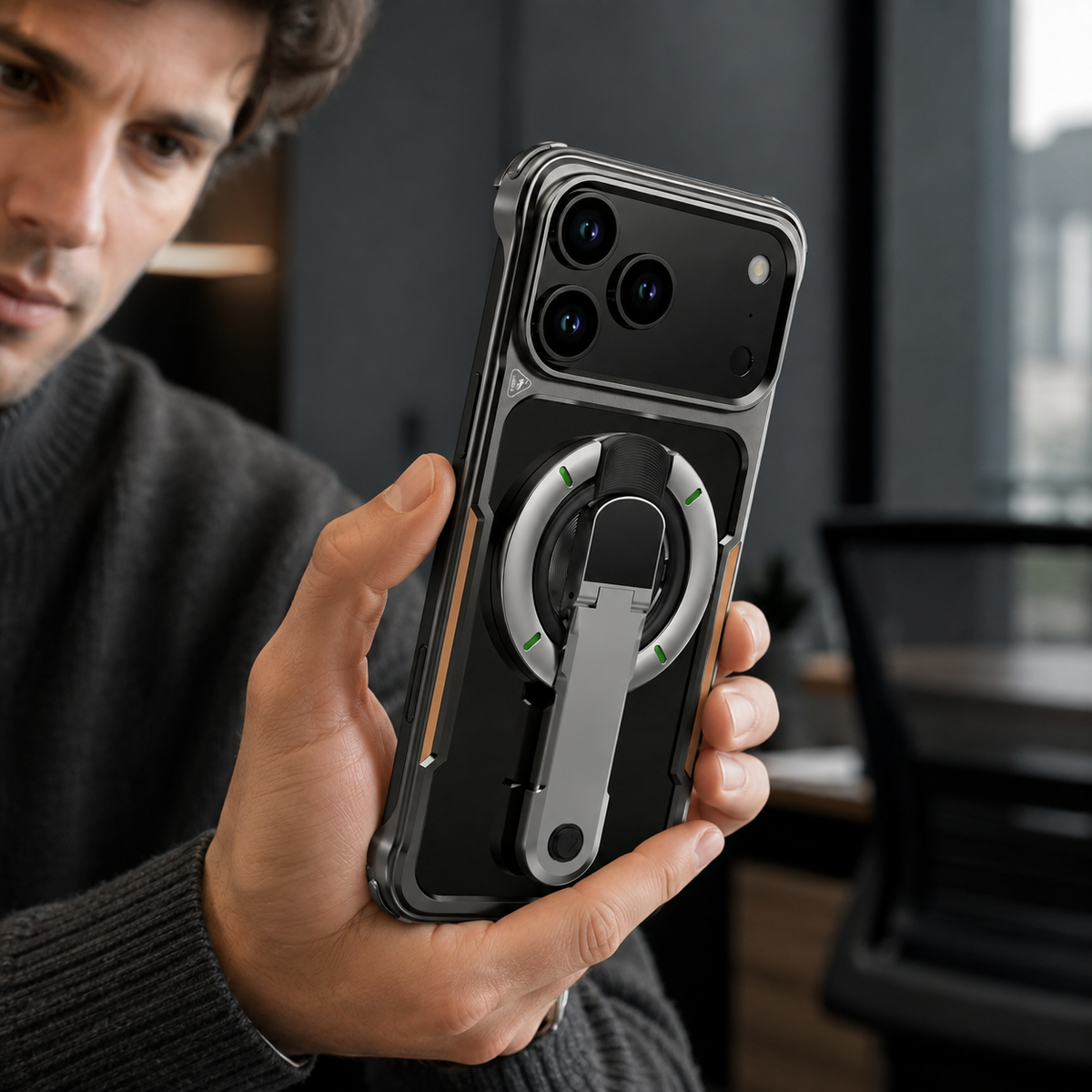 Premium iPhone Case Aluminum Armor Borderless Metal Bumper Magnetic Bracket Heat Dissipation Shockproof Slim Protective Frame Stand Cover Case
