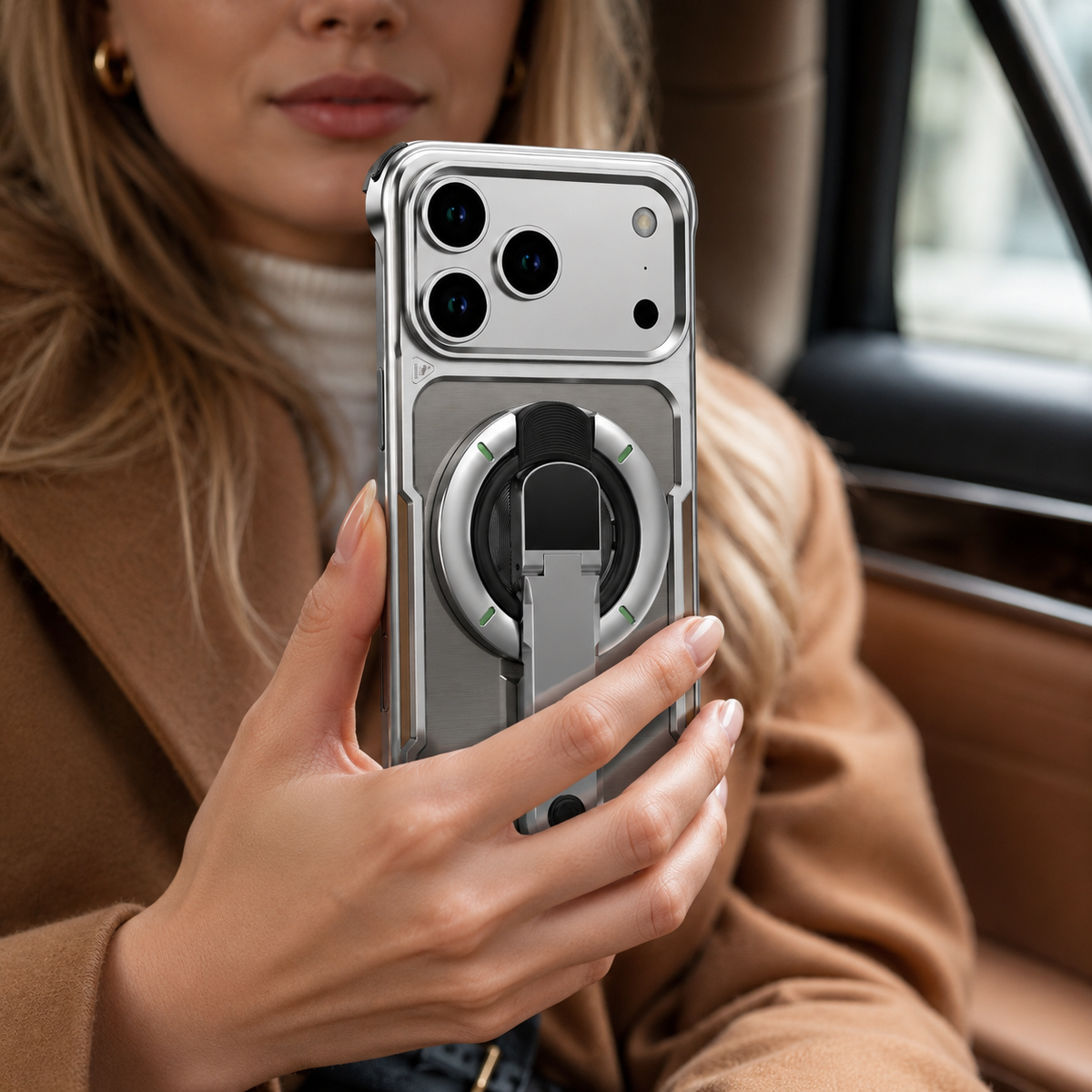 Premium iPhone Case Aluminum Armor Borderless Metal Bumper Magnetic Bracket Heat Dissipation Shockproof Slim Protective Frame Stand Cover Case