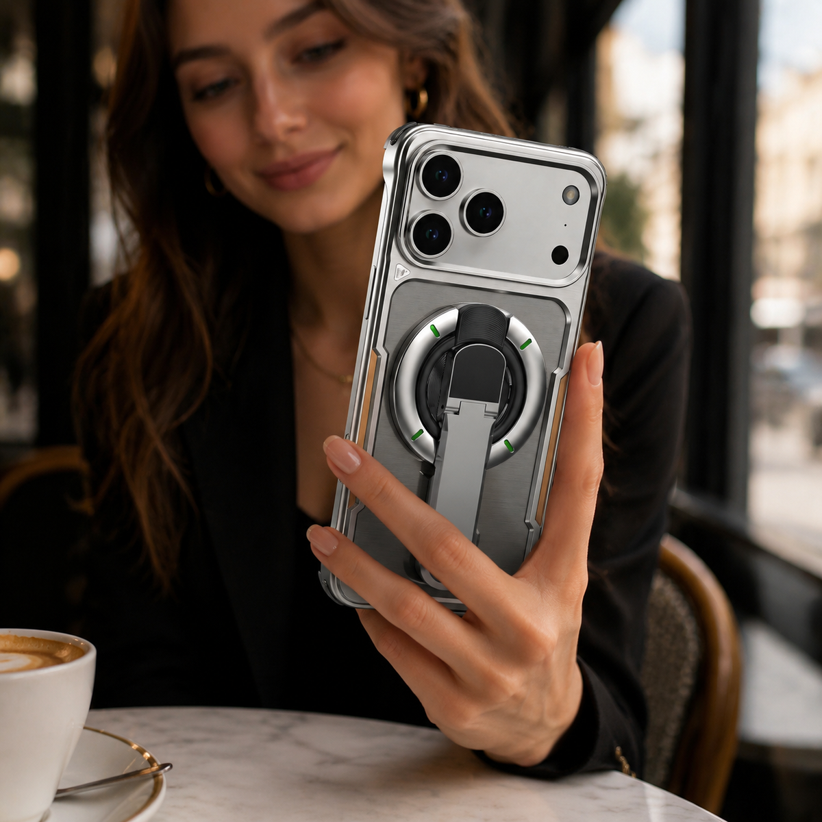 Premium iPhone Case Aluminum Armor Borderless Metal Bumper Magnetic Bracket Heat Dissipation Shockproof Slim Protective Frame Stand Cover Case