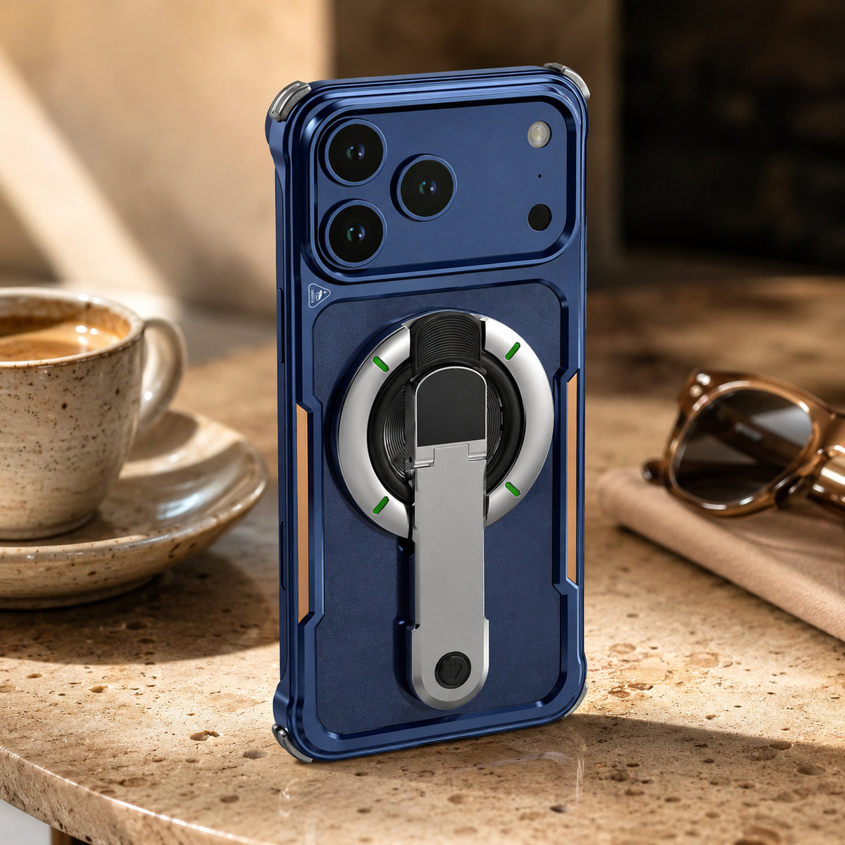 Premium iPhone Case Aluminum Armor Borderless Metal Bumper Magnetic Bracket Heat Dissipation Shockproof Slim Protective Frame Stand Cover Case