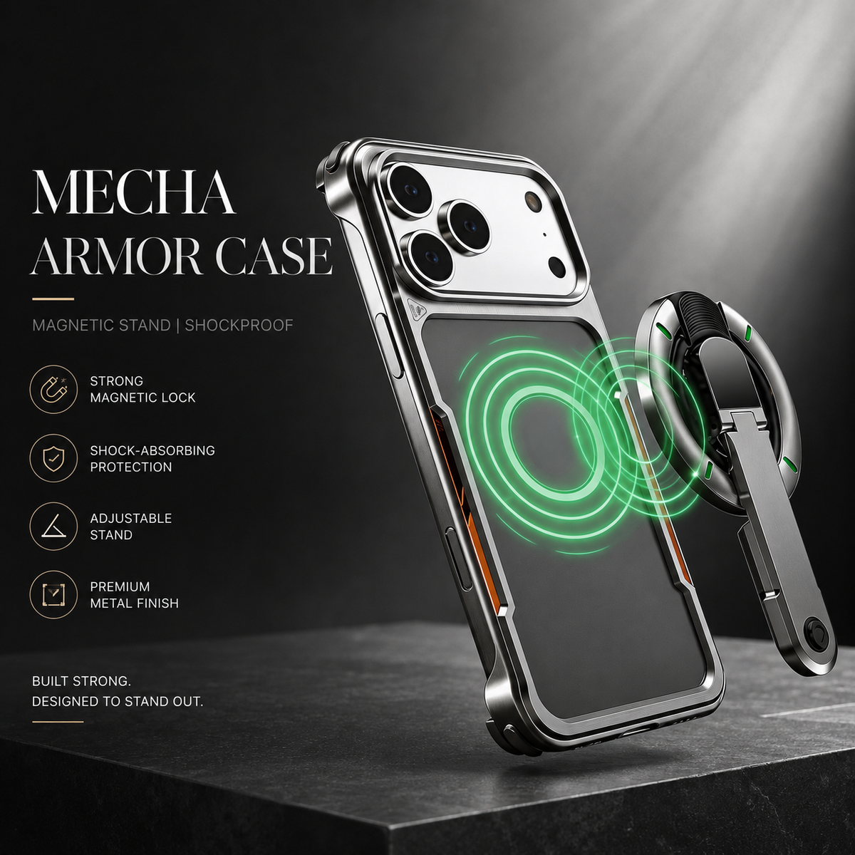Premium iPhone Case Aluminum Armor Borderless Metal Bumper Magnetic Bracket Heat Dissipation Shockproof Slim Protective Frame Stand Cover Case