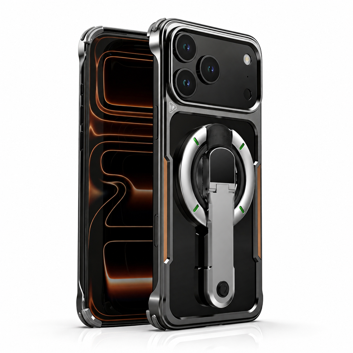 Premium iPhone Case Aluminum Armor Borderless Metal Bumper Magnetic Bracket Heat Dissipation Shockproof Slim Protective Frame Stand Cover Case