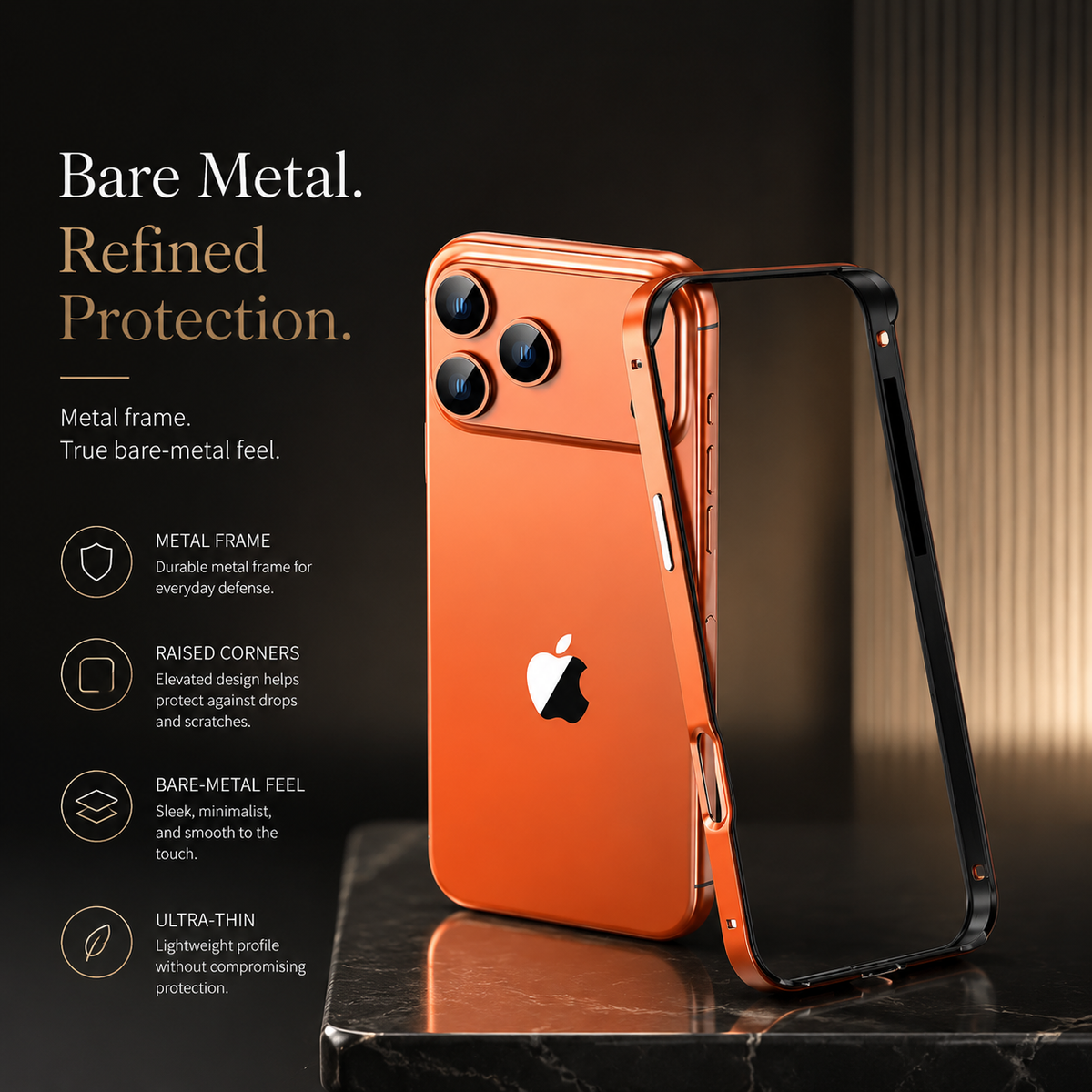 Premium iPhone Case Aluminum Metal Bumper Shockproof Protective Cover Silicone Frame Reinforced Corners Anti Scratch Slim Lightweight Rugged Edge Protection