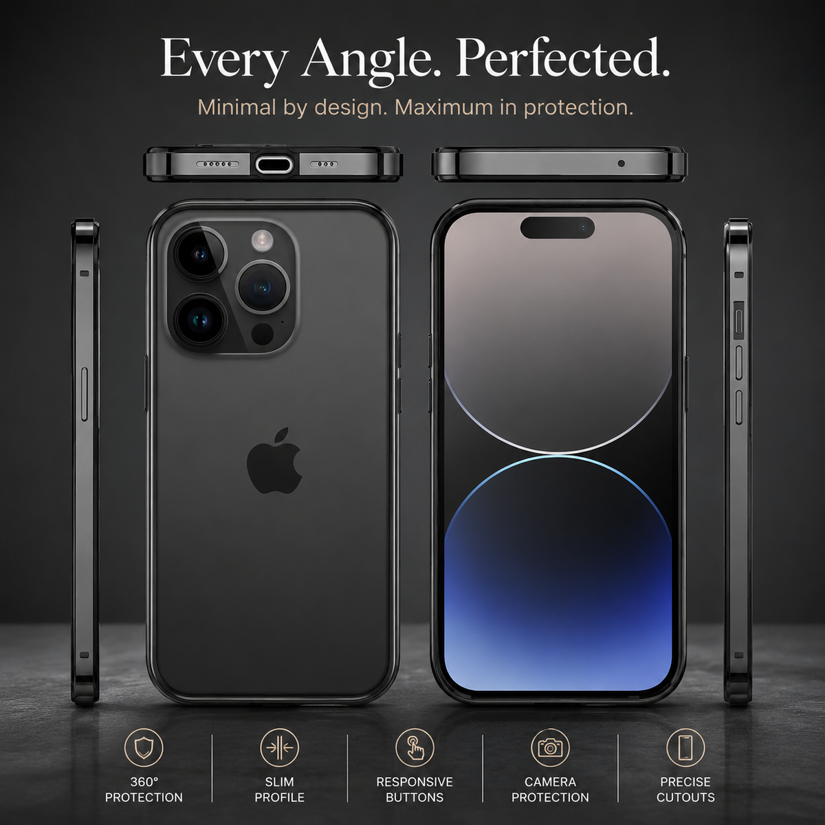 Premium iPhone Case Aluminum Metal Bumper Shockproof Protective Cover Silicone Frame Reinforced Corners Anti Scratch Slim Lightweight Rugged Edge Protection