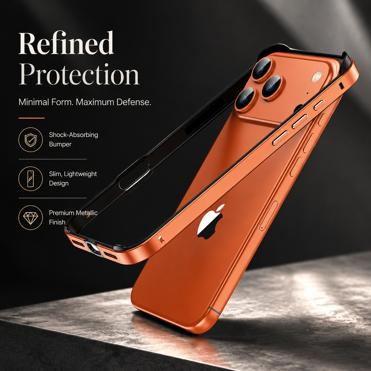 Premium iPhone Case Aluminum Metal Bumper Shockproof Protective Cover Silicone Frame Reinforced Corners Anti Scratch Slim Lightweight Rugged Edge Protection
