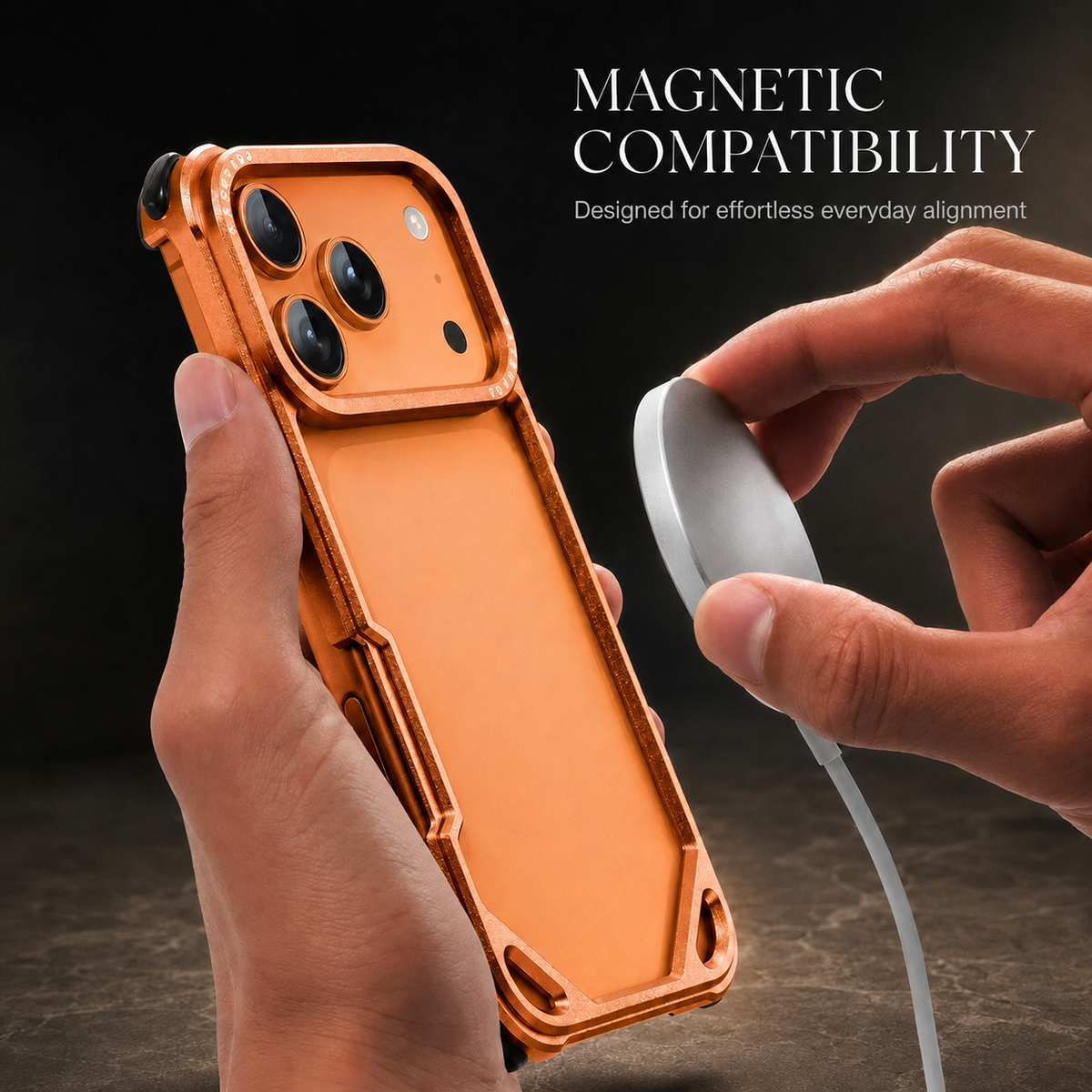 Premium iPhone Case Aluminum Metal Bumper Ultra Thin Shockproof Protective Cover Wireless Charging Slim Lightweight Minimalist Half Wrapped Edge Protection