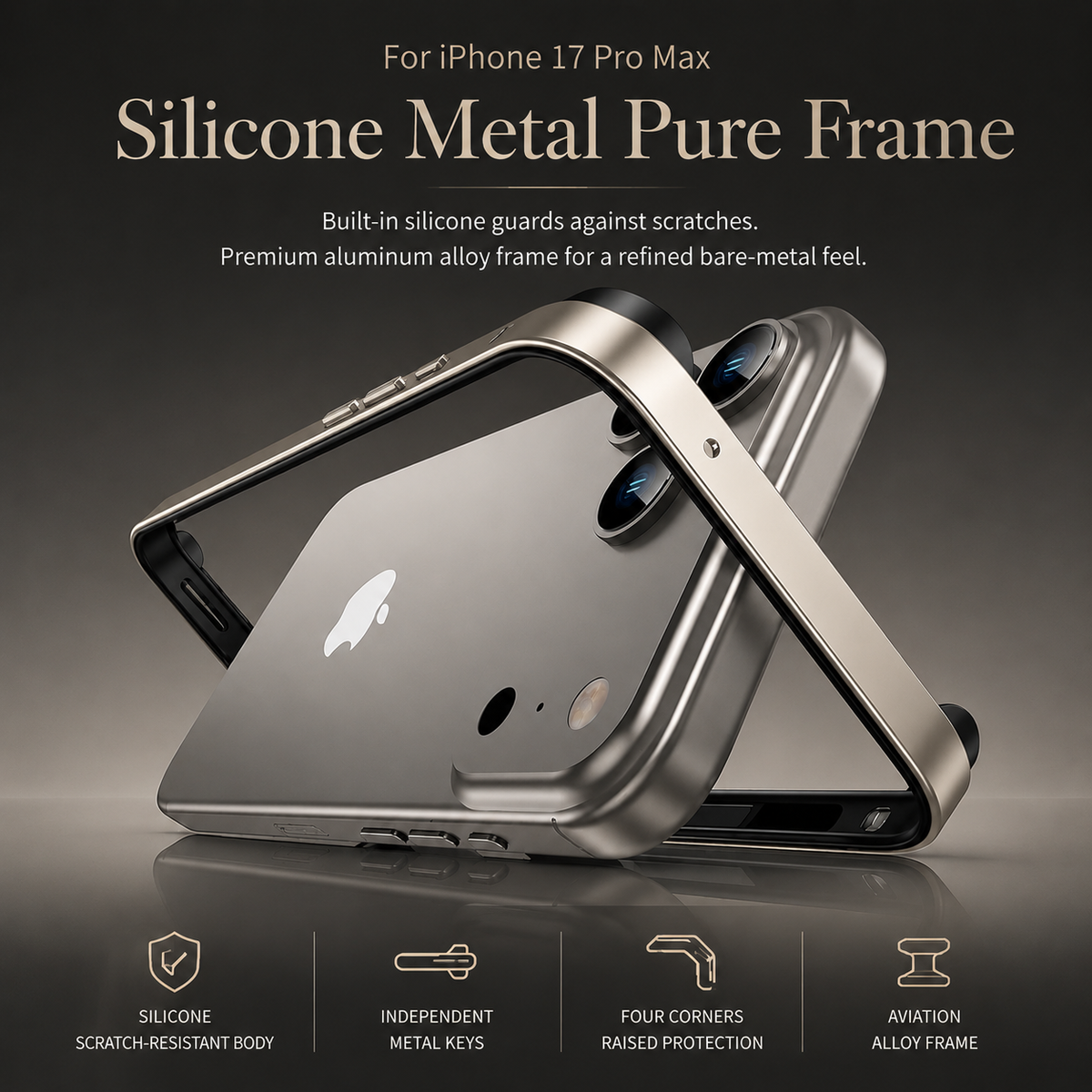 Premium iPhone Case Aluminum Metal Frame Bumper Cover Silicone Protection Shockproof Durable Rugged Edge Protection Slim Heavy Duty Protective Design