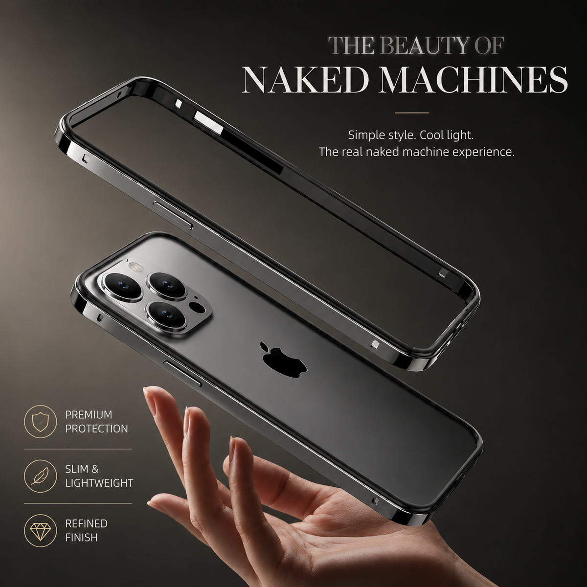 Premium iPhone Case Aluminum Metal Frame Bumper Cover Silicone Protection Shockproof Durable Rugged Edge Protection Slim Heavy Duty Protective Design