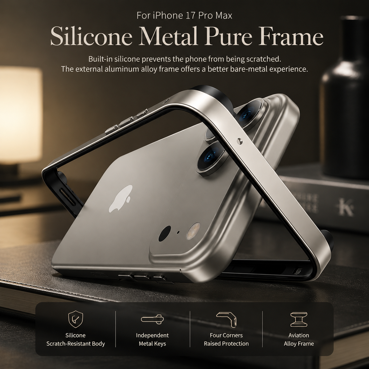 Premium iPhone Case Aluminum Metal Frame Bumper Cover Silicone Protection Shockproof Durable Rugged Edge Protection Slim Heavy Duty Protective Design