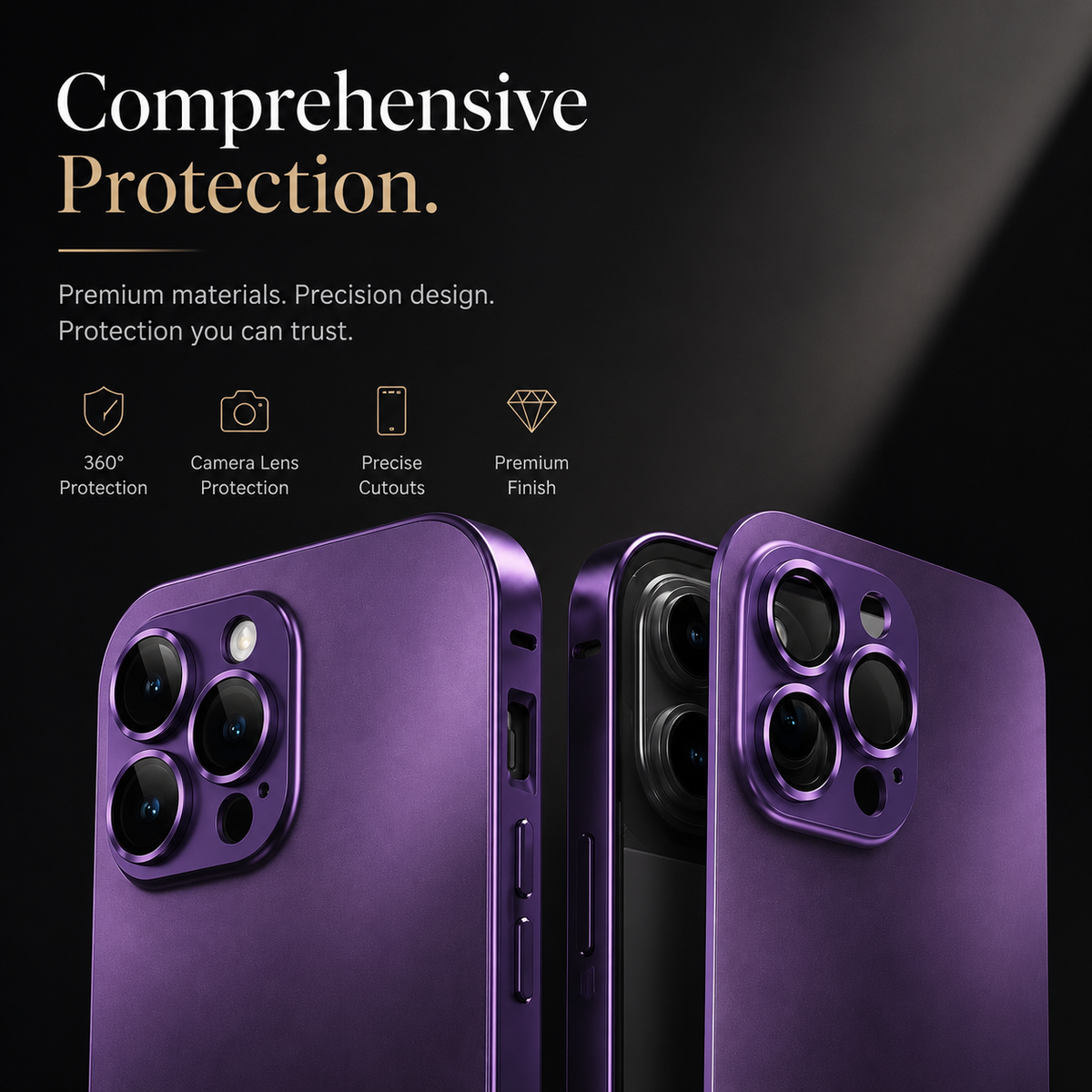 Premium iPhone Case Aluminum Metal Frame Protective Cover Shockproof Camera Lens Protection Wireless Charging Slim Lightweight PC Back Full Coverage