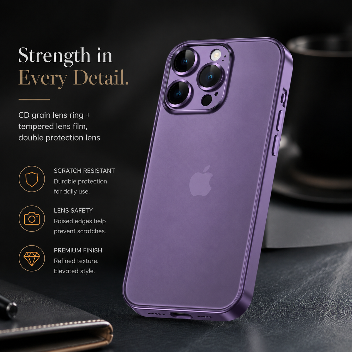 Premium iPhone Case Aluminum Metal Frame Protective Cover Shockproof Camera Lens Protection Wireless Charging Slim Lightweight PC Back Full Coverage