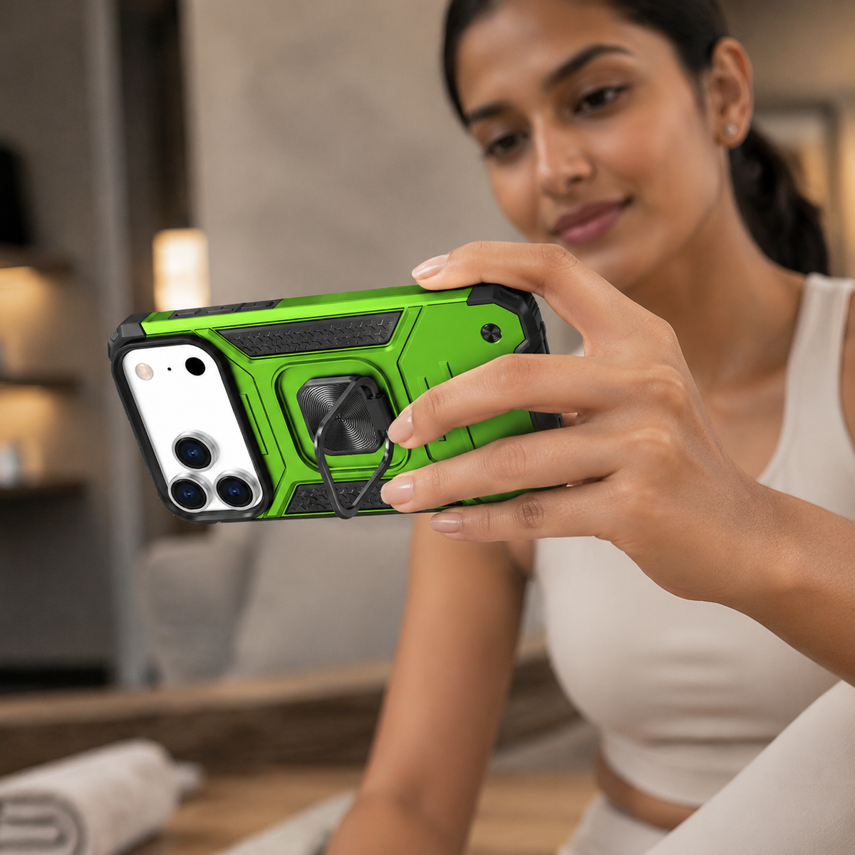 Premium iPhone Case Anti Drop Heavy Duty Ring Kickstand Shockproof Dual Layer Anti Scratch Non Slip Reinforced Protective Bracket Bumper Cover