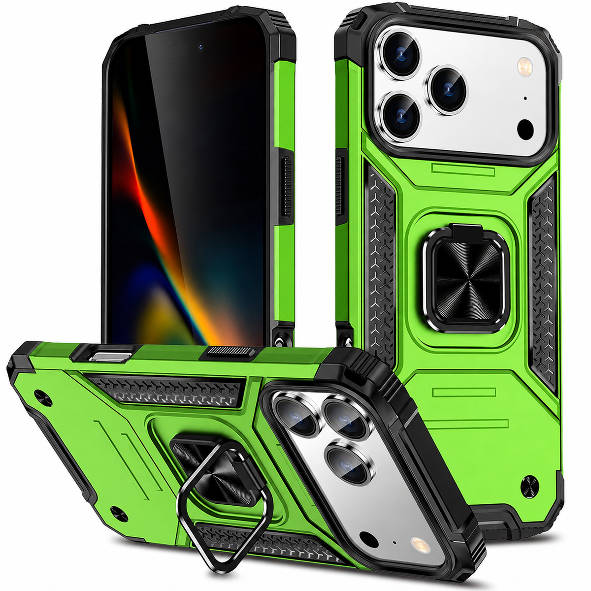 Premium iPhone Case Anti Drop Heavy Duty Ring Kickstand Shockproof Dual Layer Anti Scratch Non Slip Reinforced Protective Bracket Bumper Cover