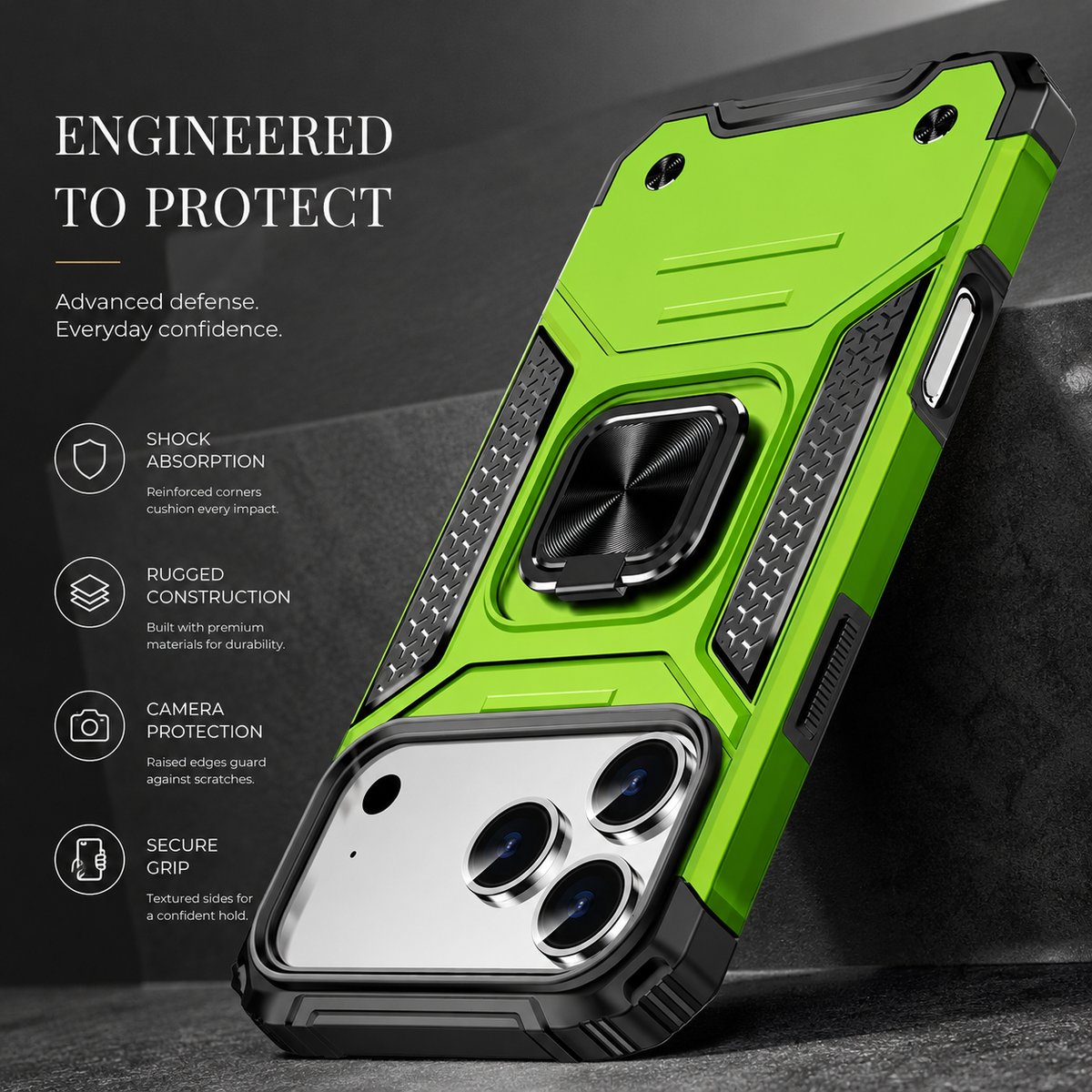 Premium iPhone Case Anti Drop Heavy Duty Ring Kickstand Shockproof Dual Layer Anti Scratch Non Slip Reinforced Protective Bracket Bumper Cover