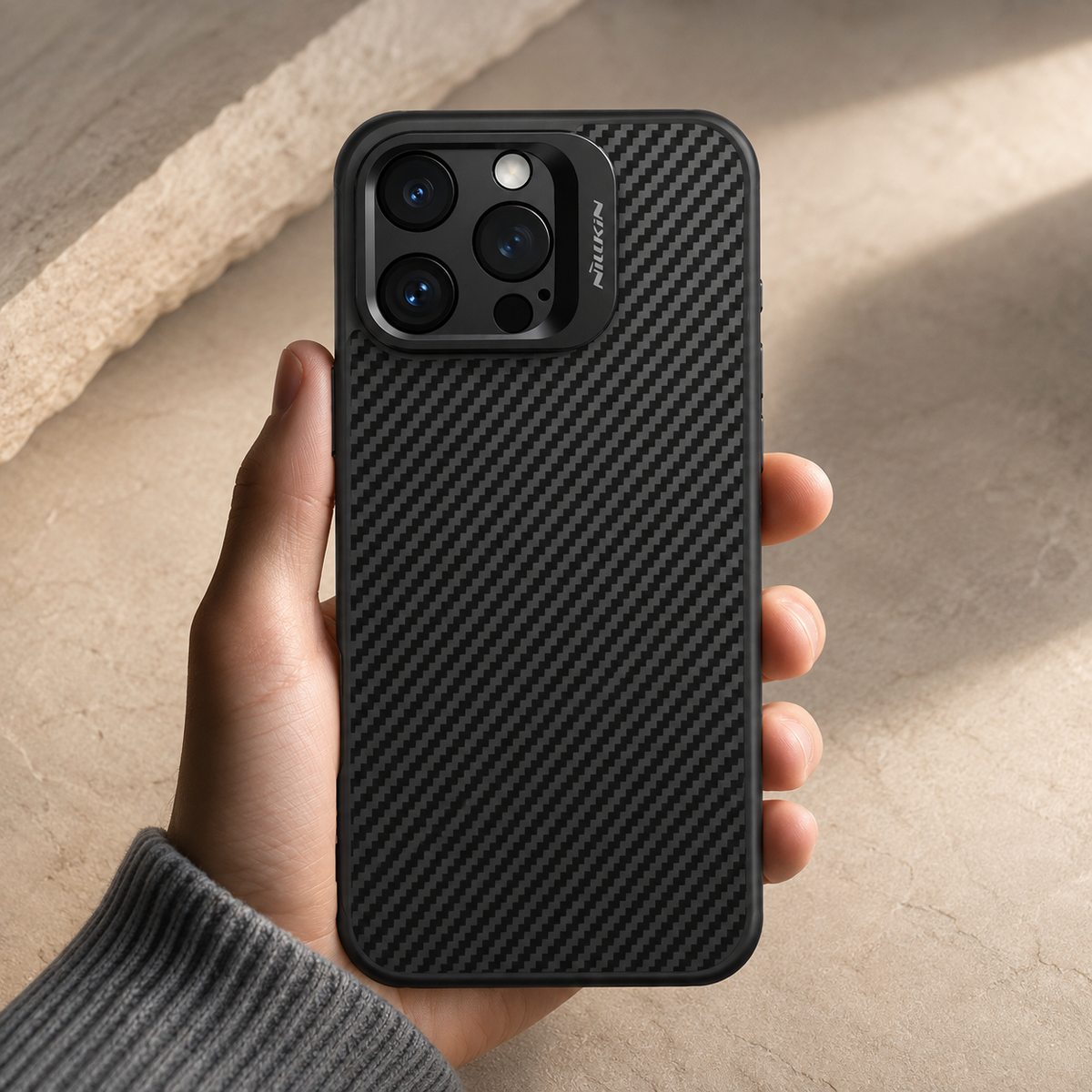 Premium iPhone Case Aramid Fiber Kevlar 600D Half Wrapped Cover with MagSafe Invisible Camera Ring Stand Shockproof Anti Fingerprint Design