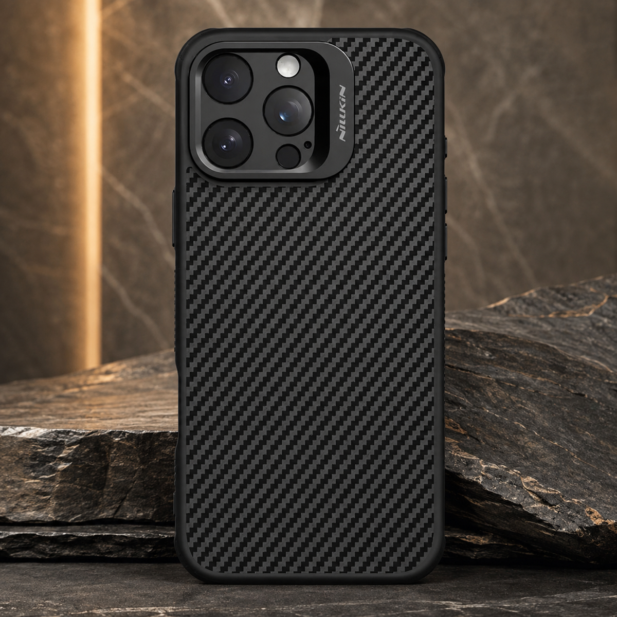 Premium iPhone Case Aramid Fiber Kevlar 600D Half Wrapped Cover with MagSafe Invisible Camera Ring Stand Shockproof Anti Fingerprint Design